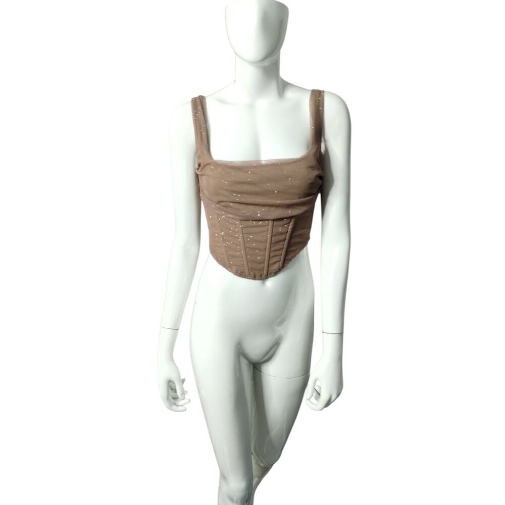 Y2K Windsor Women's Small Mesh Corset Bustier Crop Whimsical Shimmer Top Party